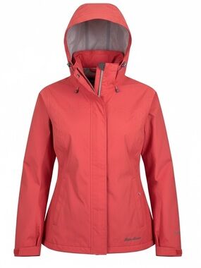 Eddie Bauer WeatherEdge Women’s XS Red Rain Jacket Hooded Outdoor Hiking Shell